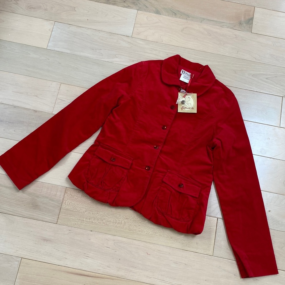 Floriane made in France girls soft cotton red jeweled buttons jacket